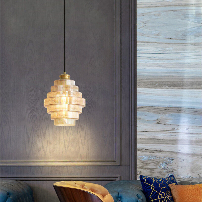 Karen Vintage Tiered Striped Stained Glass Pendant Light