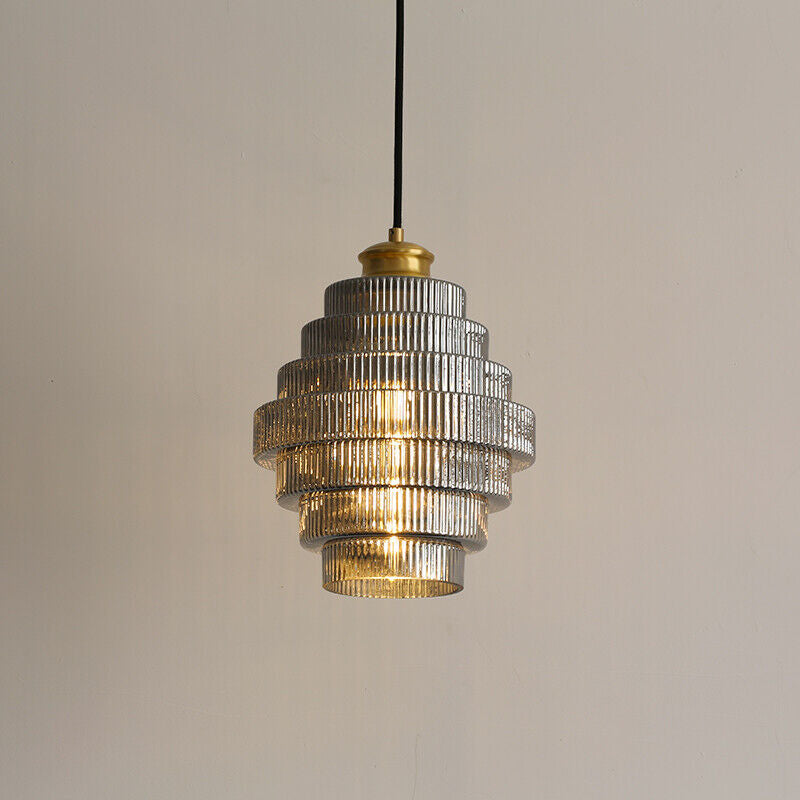 Karen Vintage Tiered Striped Stained Glass Pendant Light