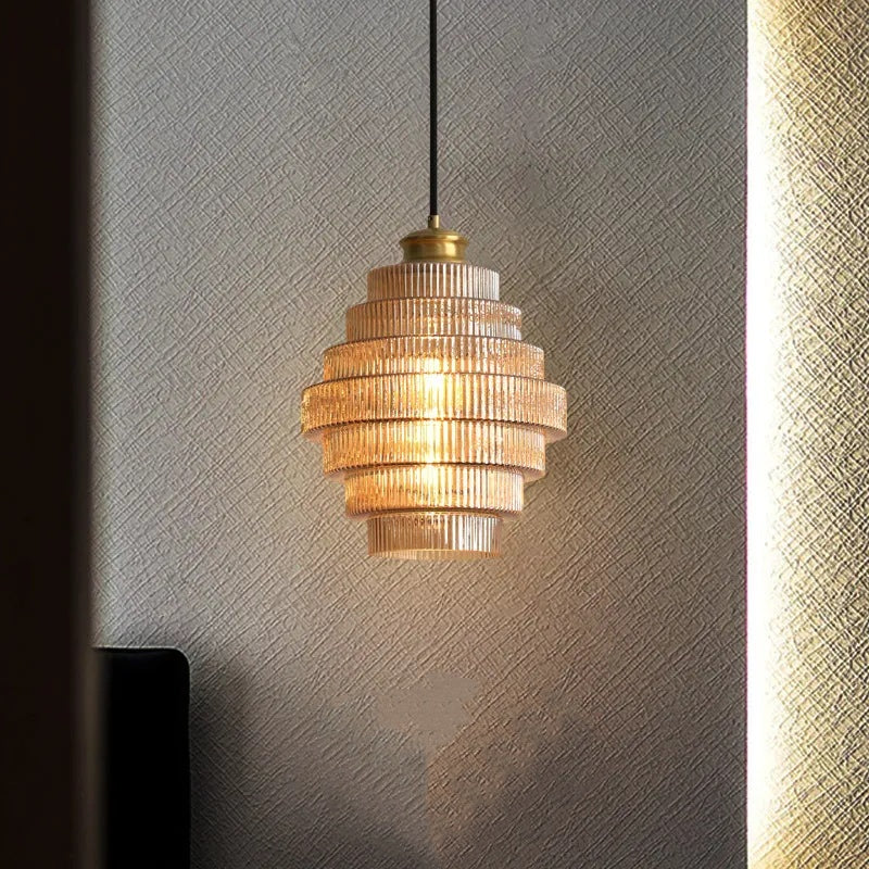 Karen Vintage Tiered Striped Stained Glass Pendant Light
