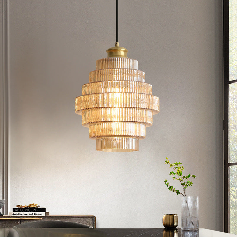 Karen Vintage Tiered Striped Stained Glass Pendant Light